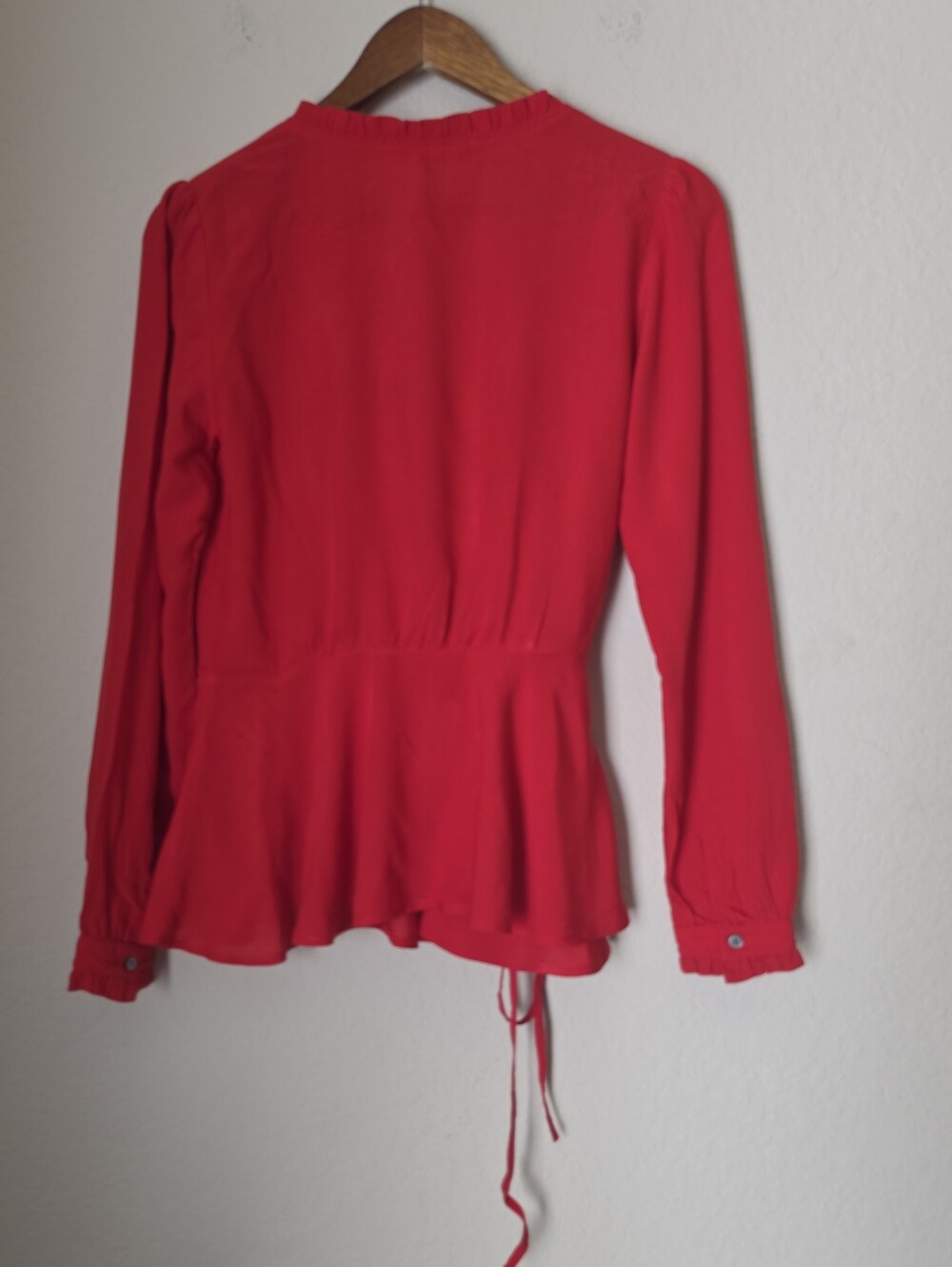 Loft Wrap Front Blouse Womens Size XS Red Ruffle Neck Cottagecore Whimsigoth - Picture 3 of 8